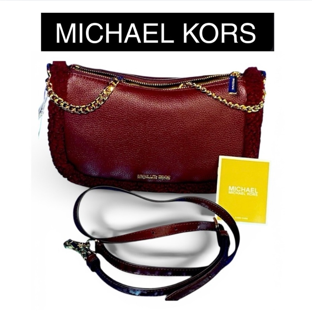 MICHAEL KORS Burgundy Carmela Leather Purse w/Chain & Leather Crossbody, NWT - Picture 1 of 12